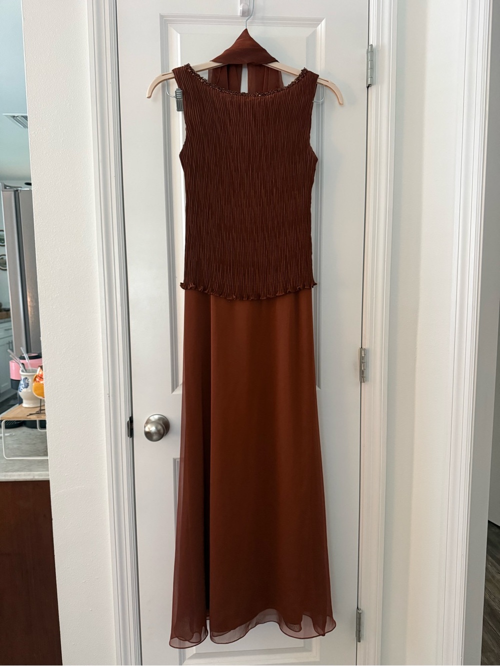 Patra Rust Brown Maxi Dress with Textured Bodice